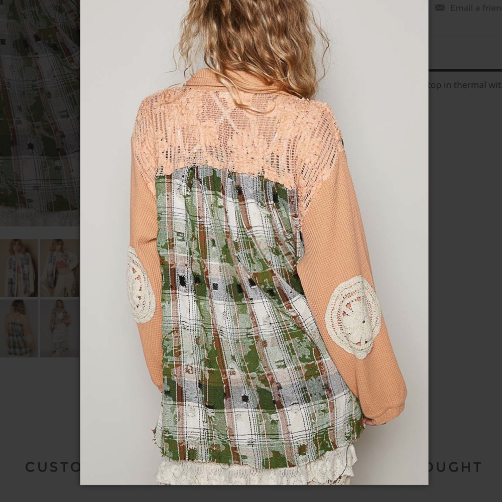 Pol Patchwork Button-Down Shirt Jacket In Peach, … - image 5